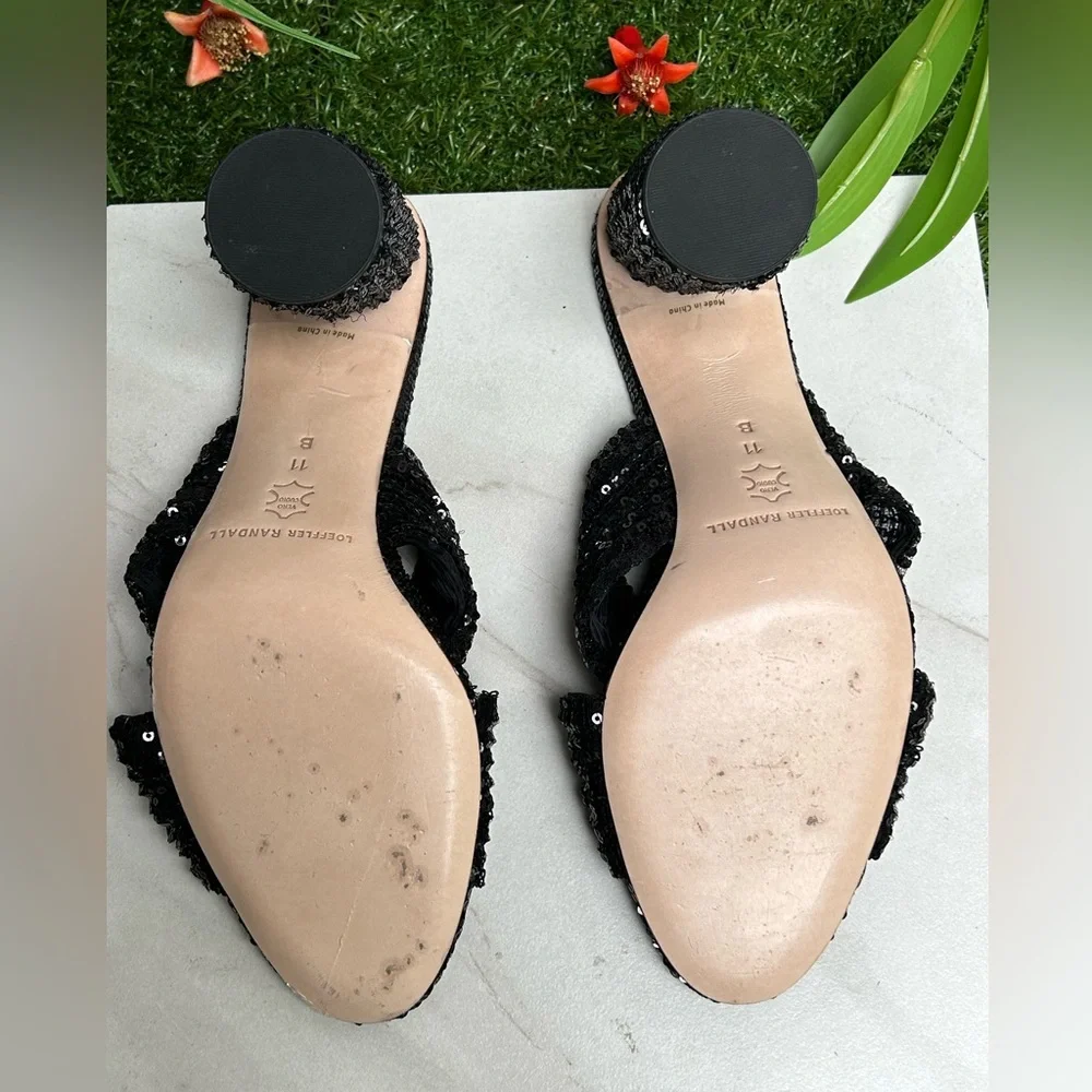 Loeffler Randall Black Sequin Knotted Mule Heels